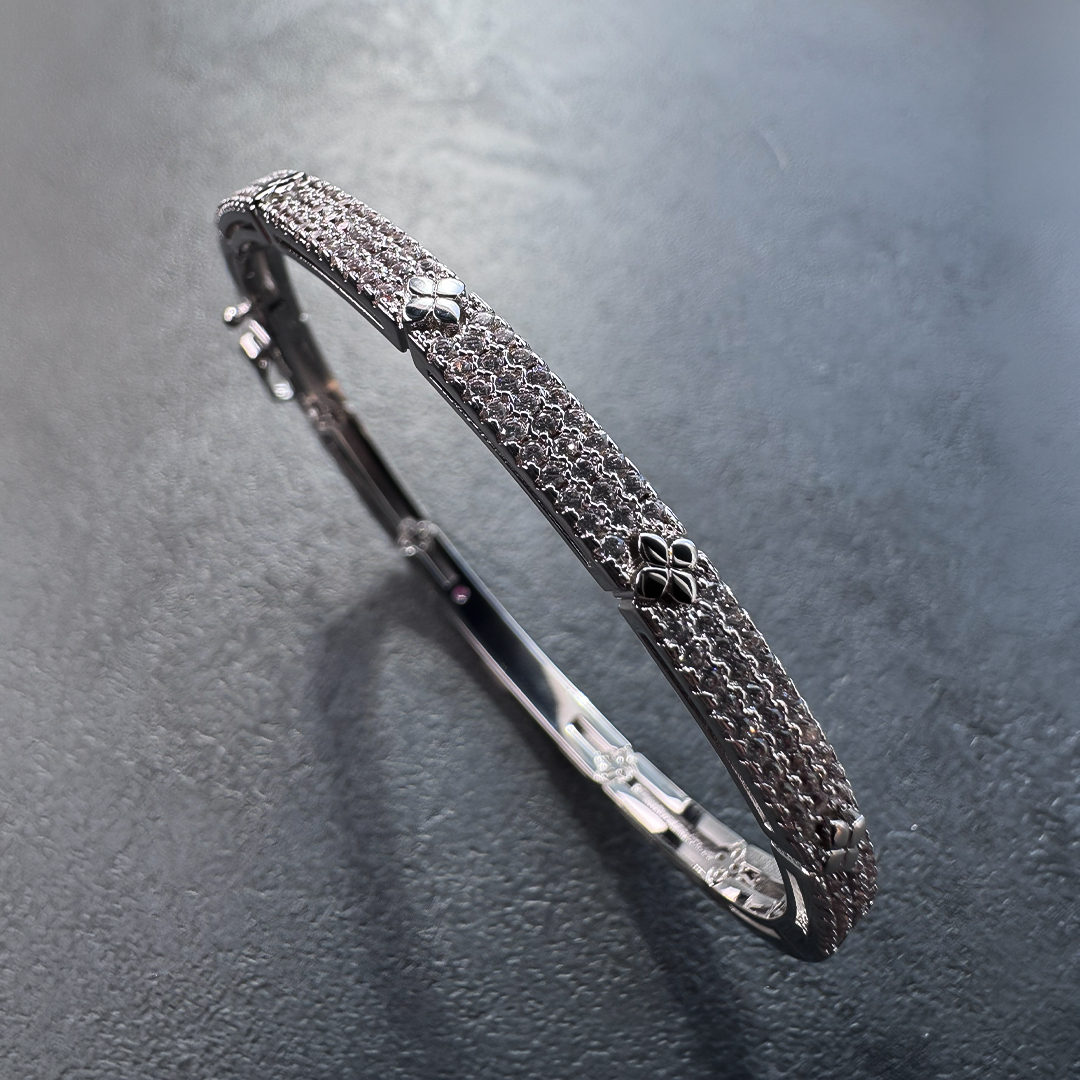 Alloy Gold Plated Pavé Clover Bangle - Image 7