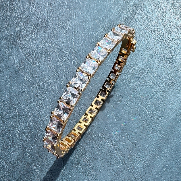 Alloy Gold Plated Princess-Cut Tennis Bangle