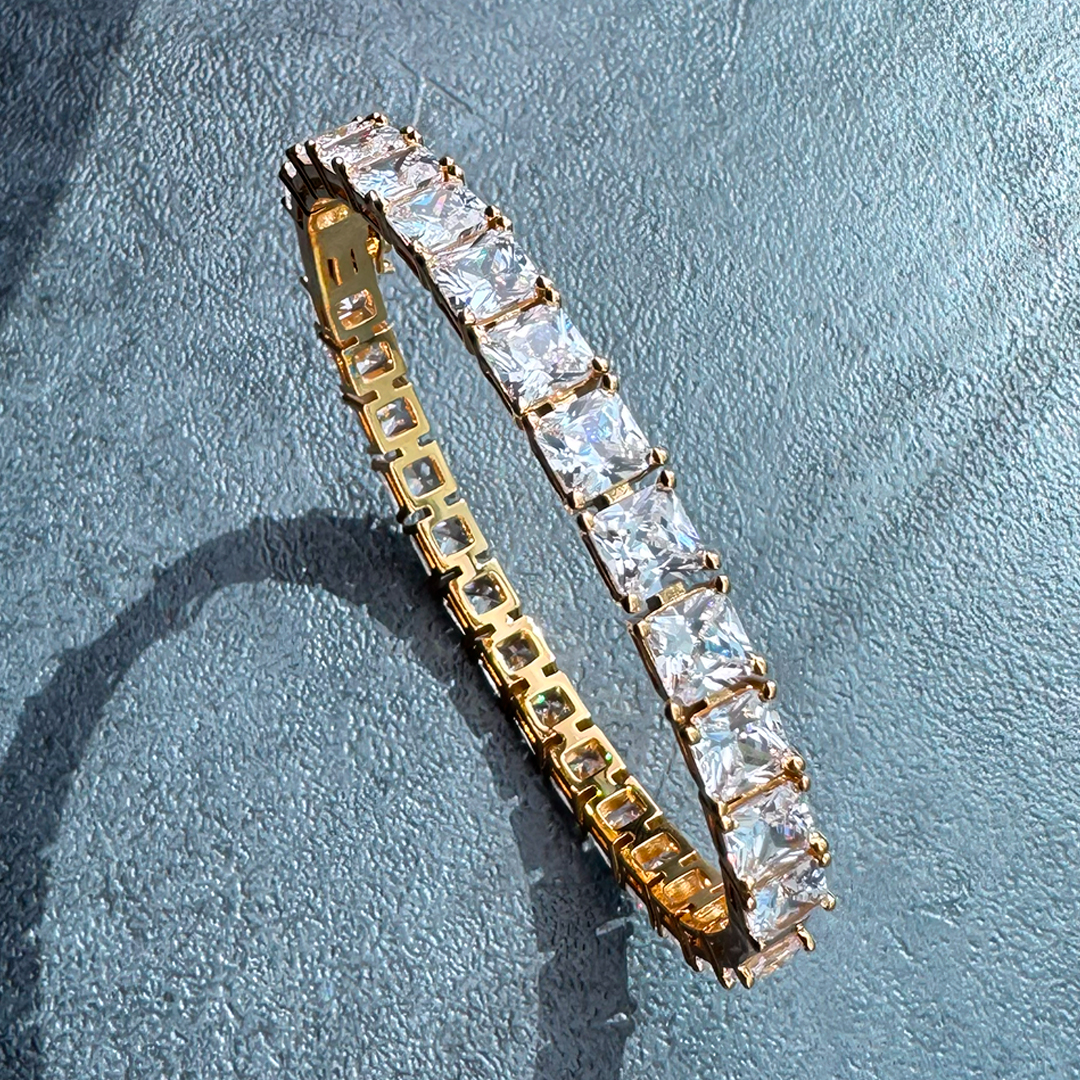 Alloy Gold Plated Princess-Cut Tennis Bangle - Image 3