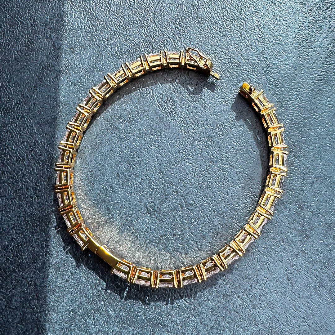 Alloy Gold Plated Princess-Cut Tennis Bangle - Image 2