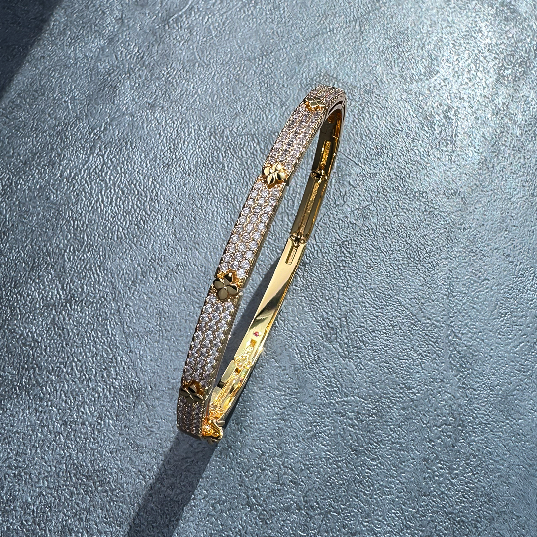 Alloy Gold Plated Pavé Clover Bangle - Image 2