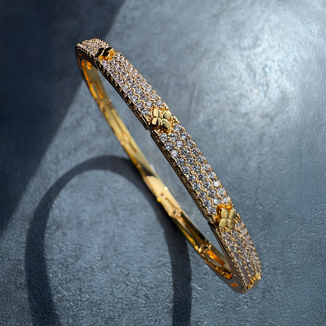 Alloy Gold Plated Pavé Clover Bangle