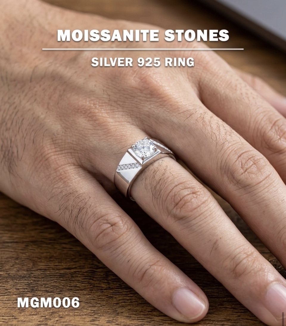 Men's Silver Ring Lab Moissanite - Image 3