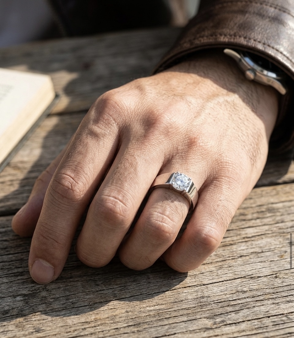 Men's Silver Ring Lab Moissanite - Image 3