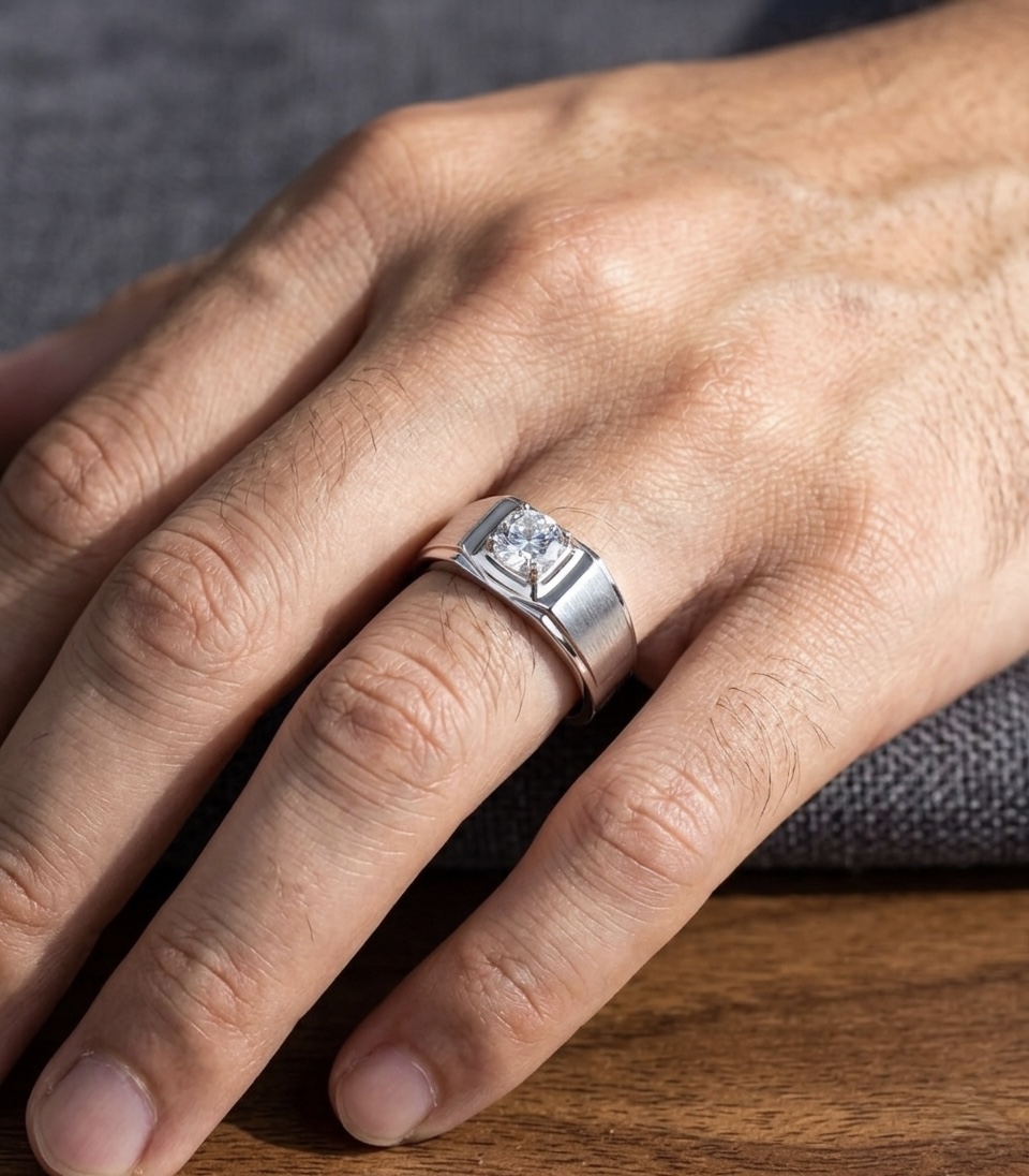 Men's Silver Ring Lab Moissanite - Image 3