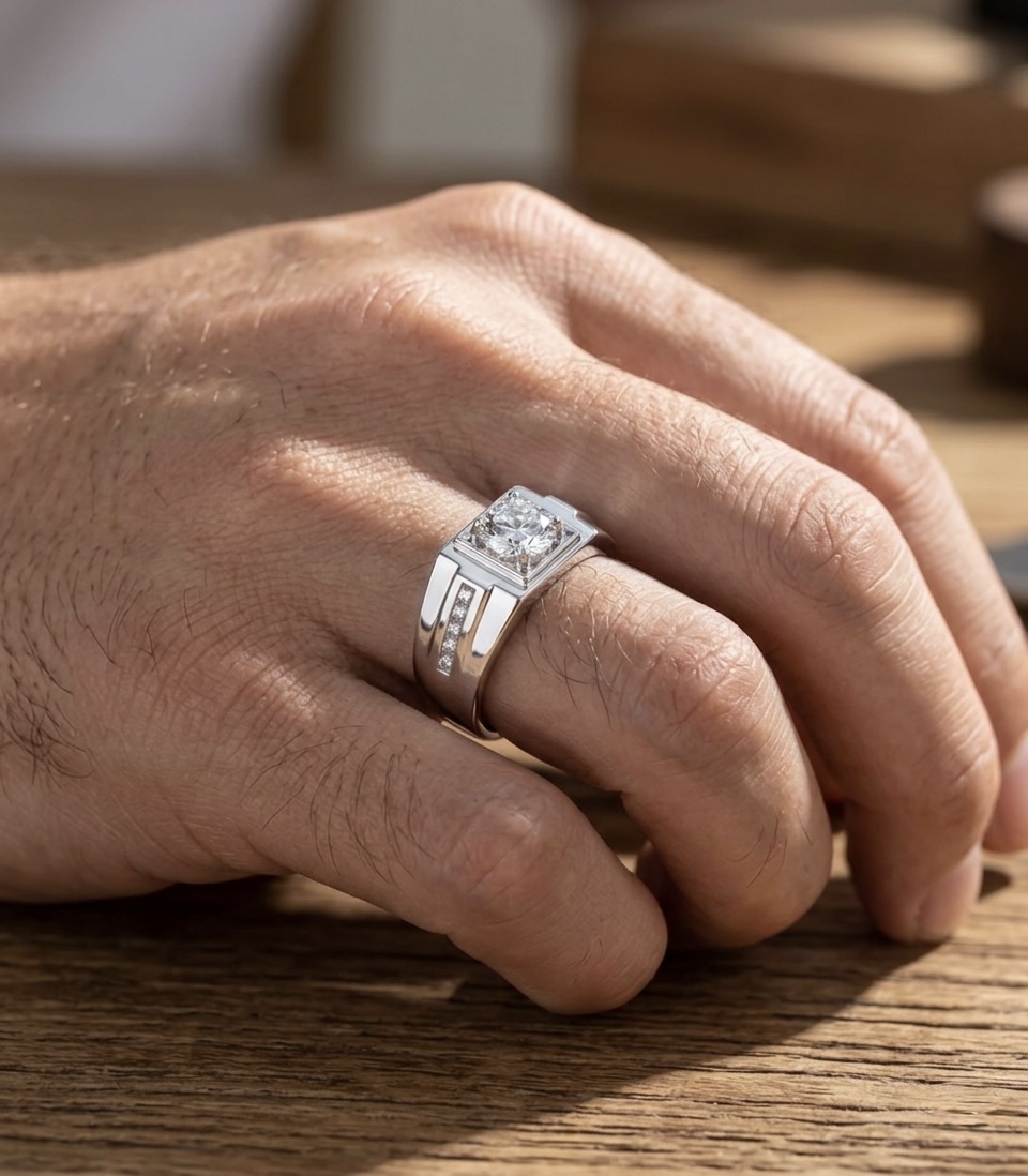Men's Silver Ring Lab Moissanite - Image 3