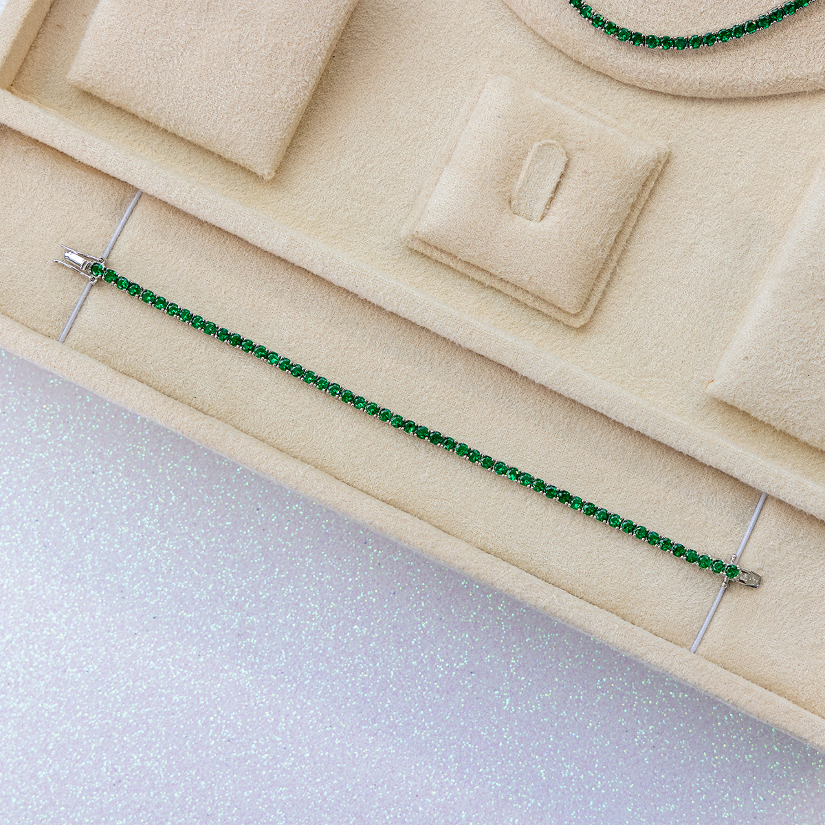 925 Sterling Silver Green Diamondlite 3mm Set - Image 3