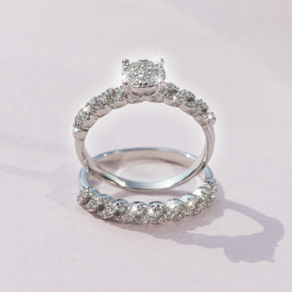 Diamondlite Cluster Bridal Ring Set in 925 Silver - Image 2