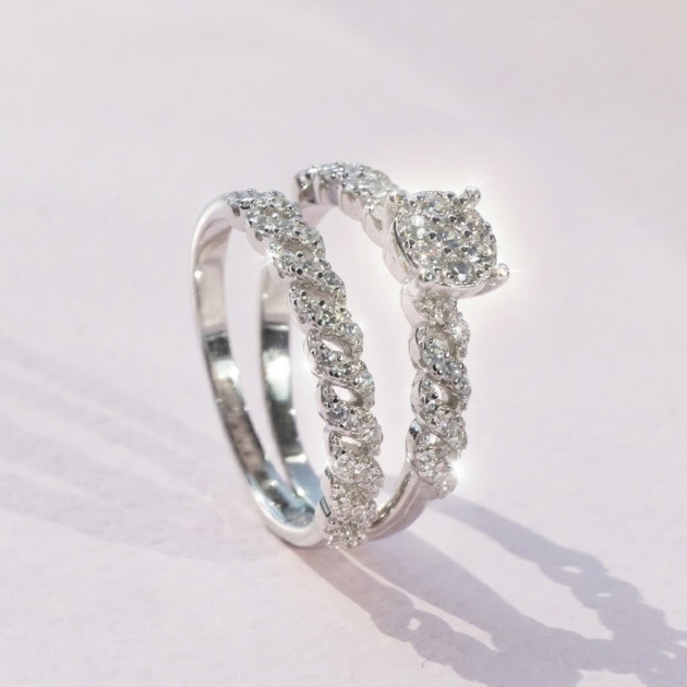 Diamondlite  Cluster Bridal Ring Set in 925 Silver