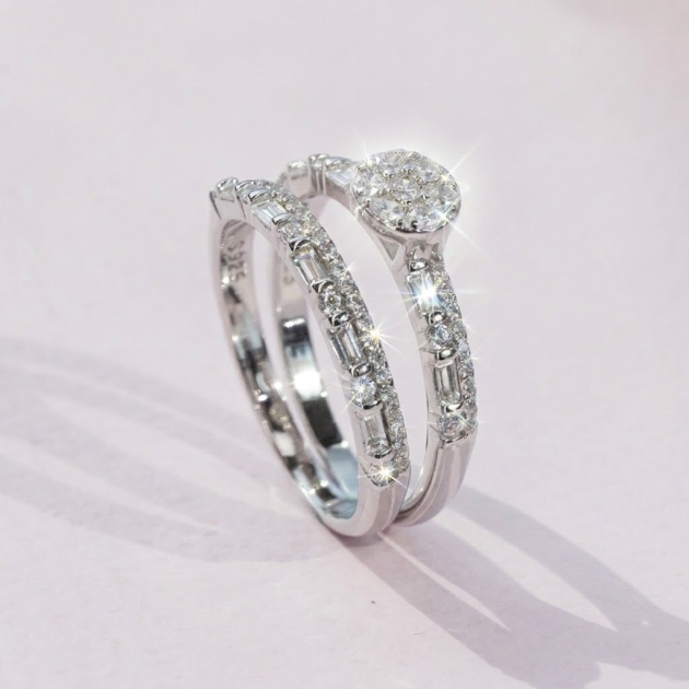 Diamondlite Baguette Cluster Bridal Ring Set in 925 Silver
