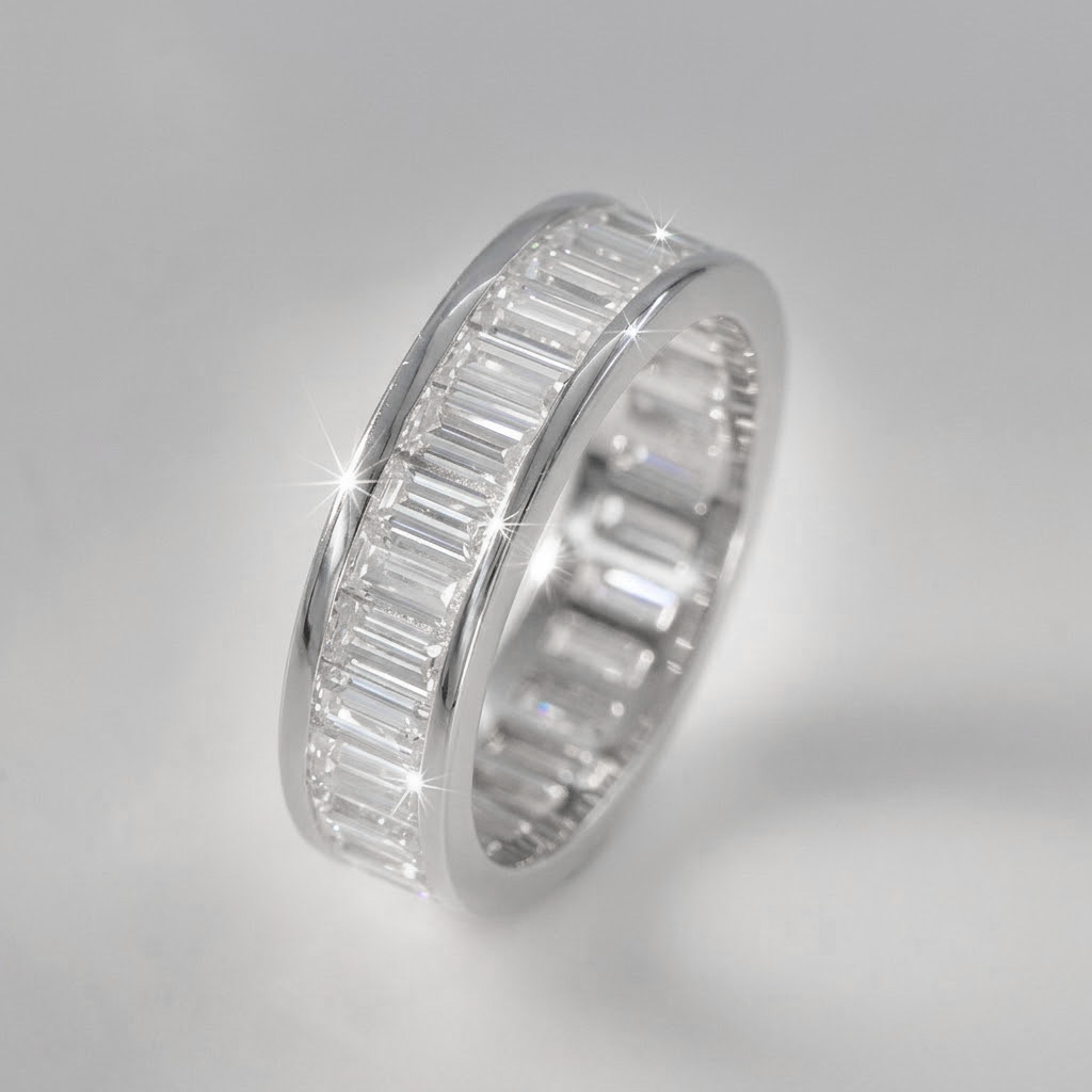 Lab Moissanite Baguette Eternity Ring in 925 Silver - Image 3