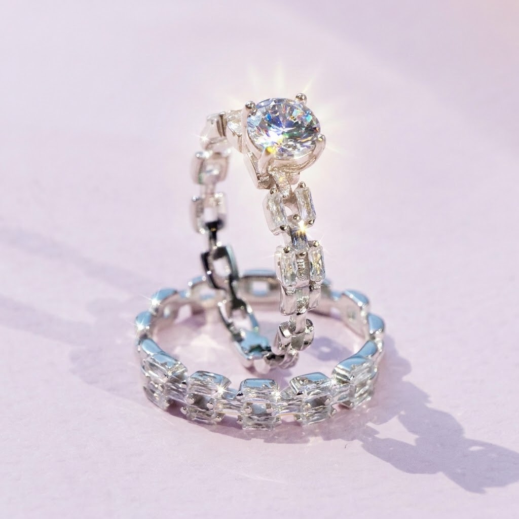 Diamondlite Baguette Bridal Ring Set in 925 Silver - Image 2