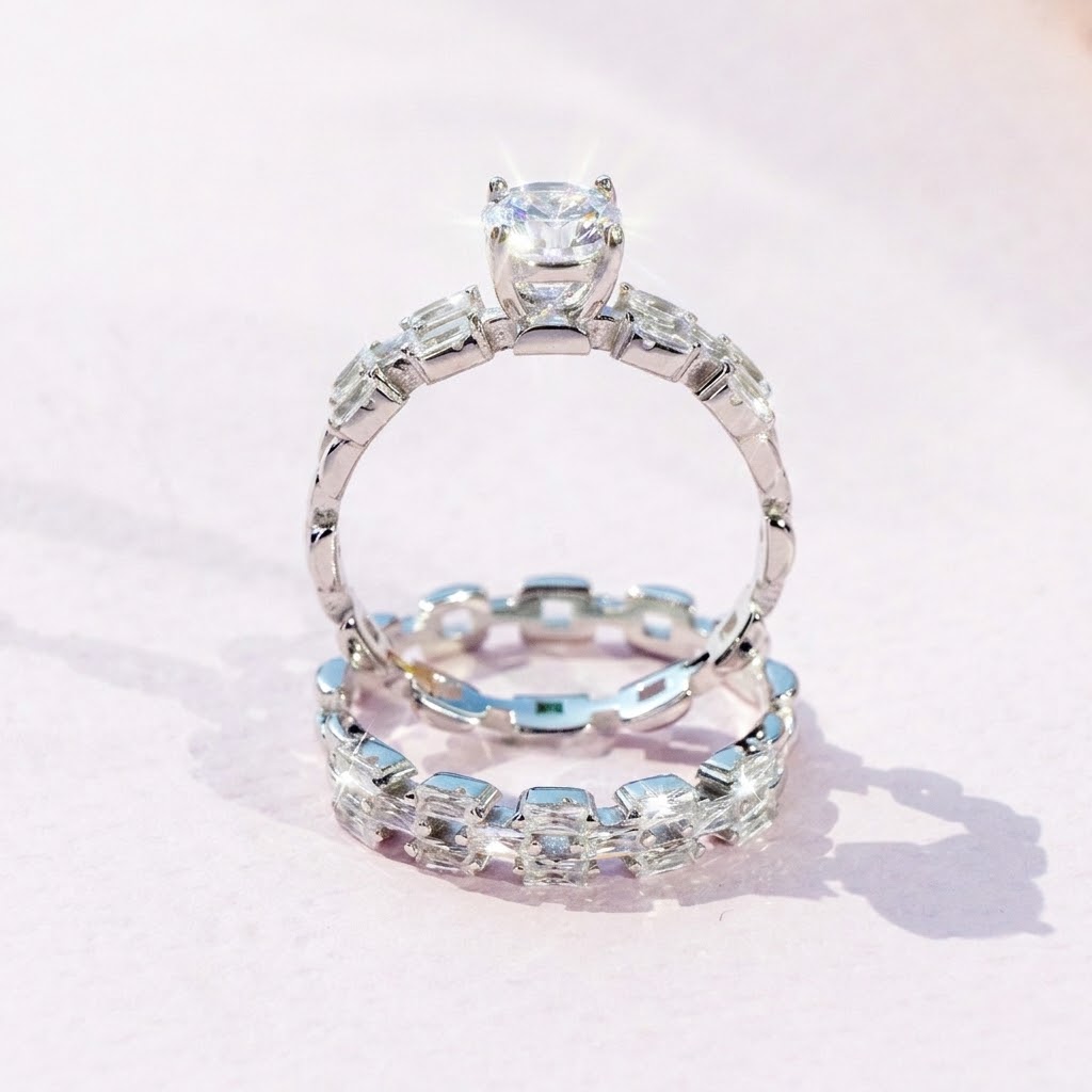 Diamondlite Baguette Bridal Ring Set in 925 Silver - Image 3