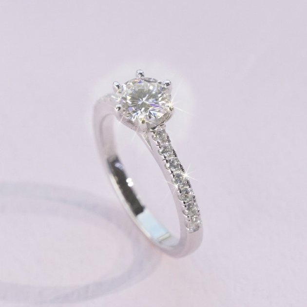 Lab Moissanite Round Solitaire Ring in 925 Silver