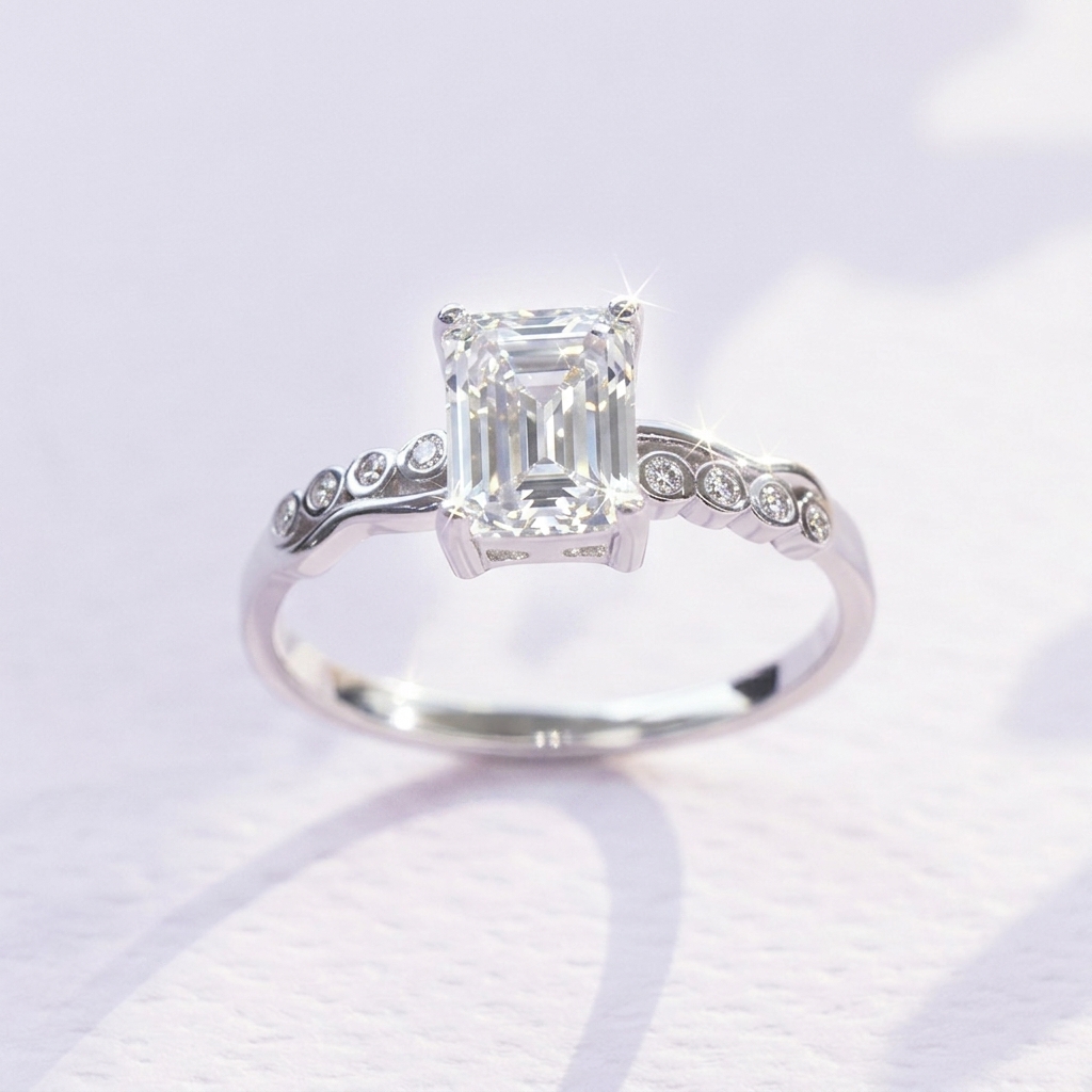 Diamondlite Emerald Cut Accent Ring in 925 Silver - Image 2