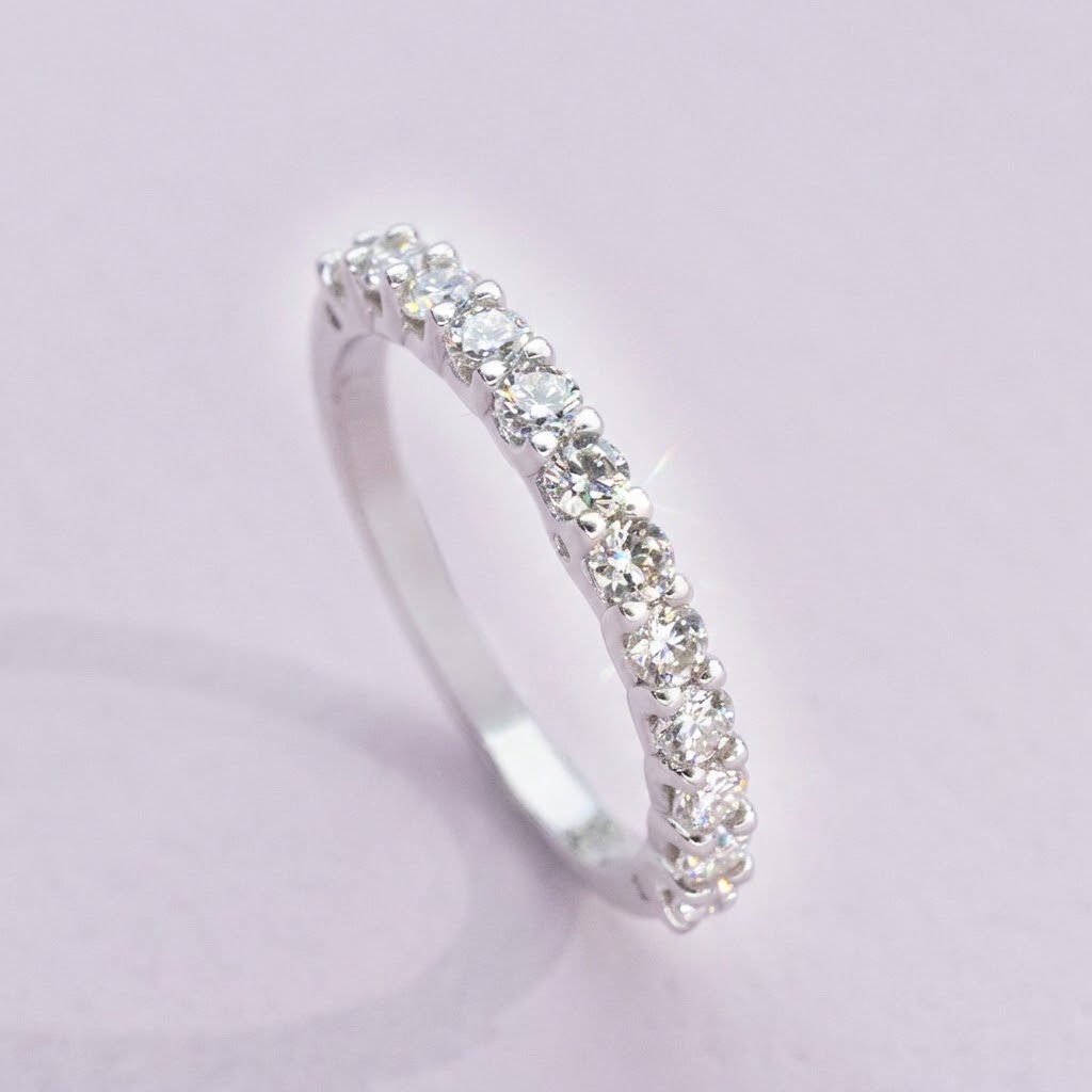 Lab Moissanite Round Half Eternity Ring in 925 Silver