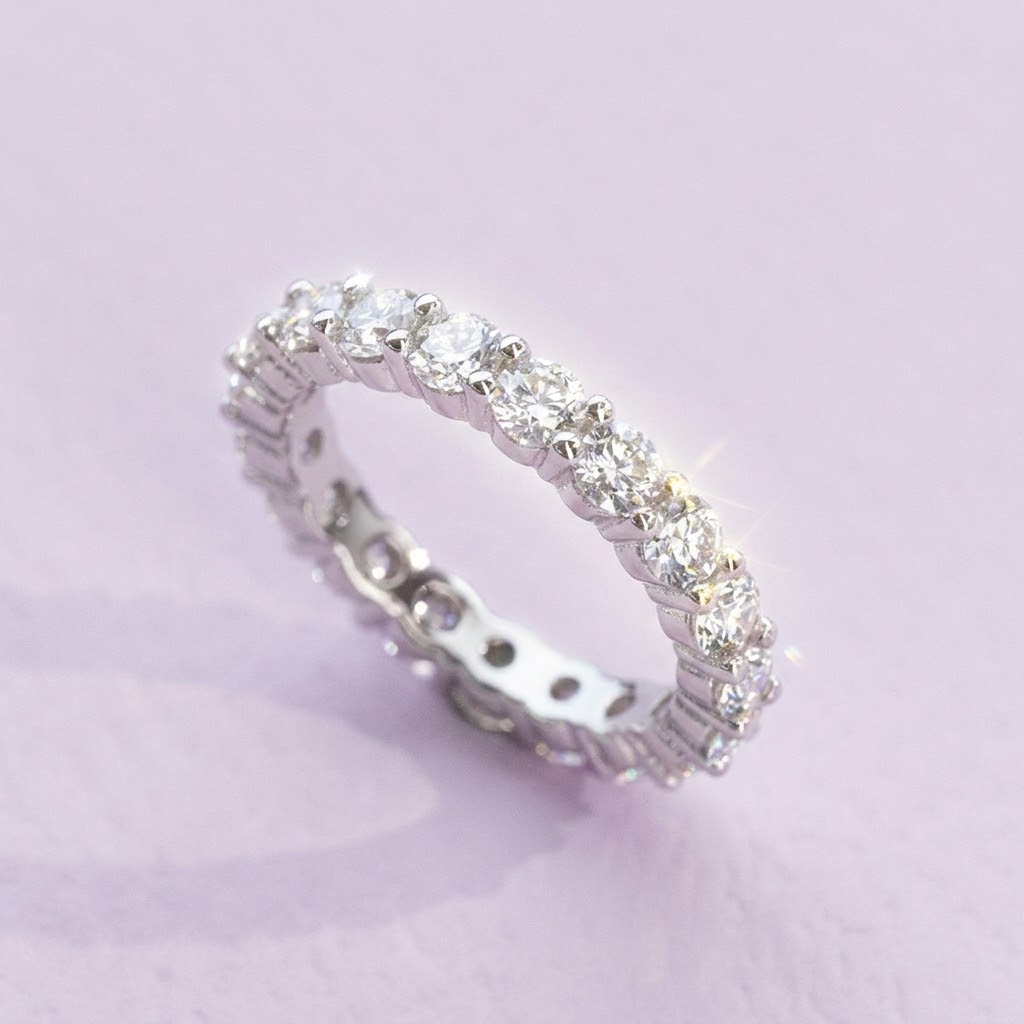 Lab Moissanite Round Full Eternity Ring in 925 Silver