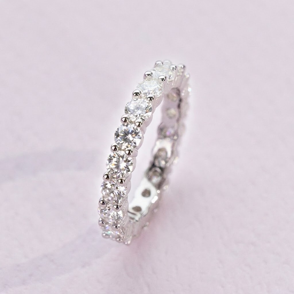 Lab Moissanite Round Full Eternity Ring in 925 Silver - Image 3