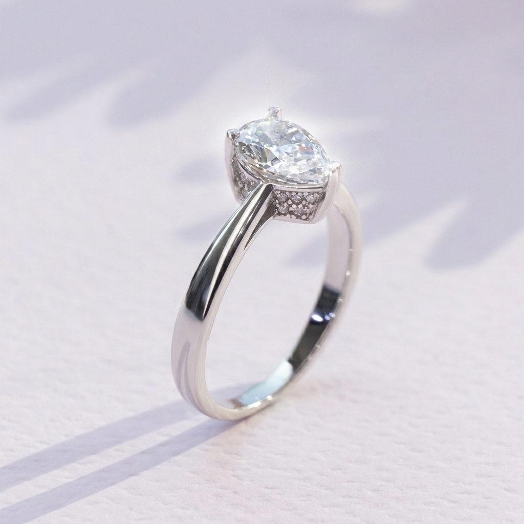 Diamondlite Pear Cut Solitaire Ring in 925 Silver