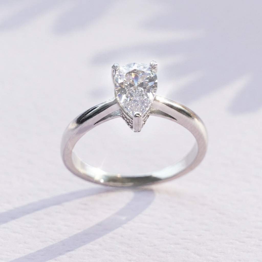 Diamondlite Pear Cut Solitaire Ring in 925 Silver - Image 3