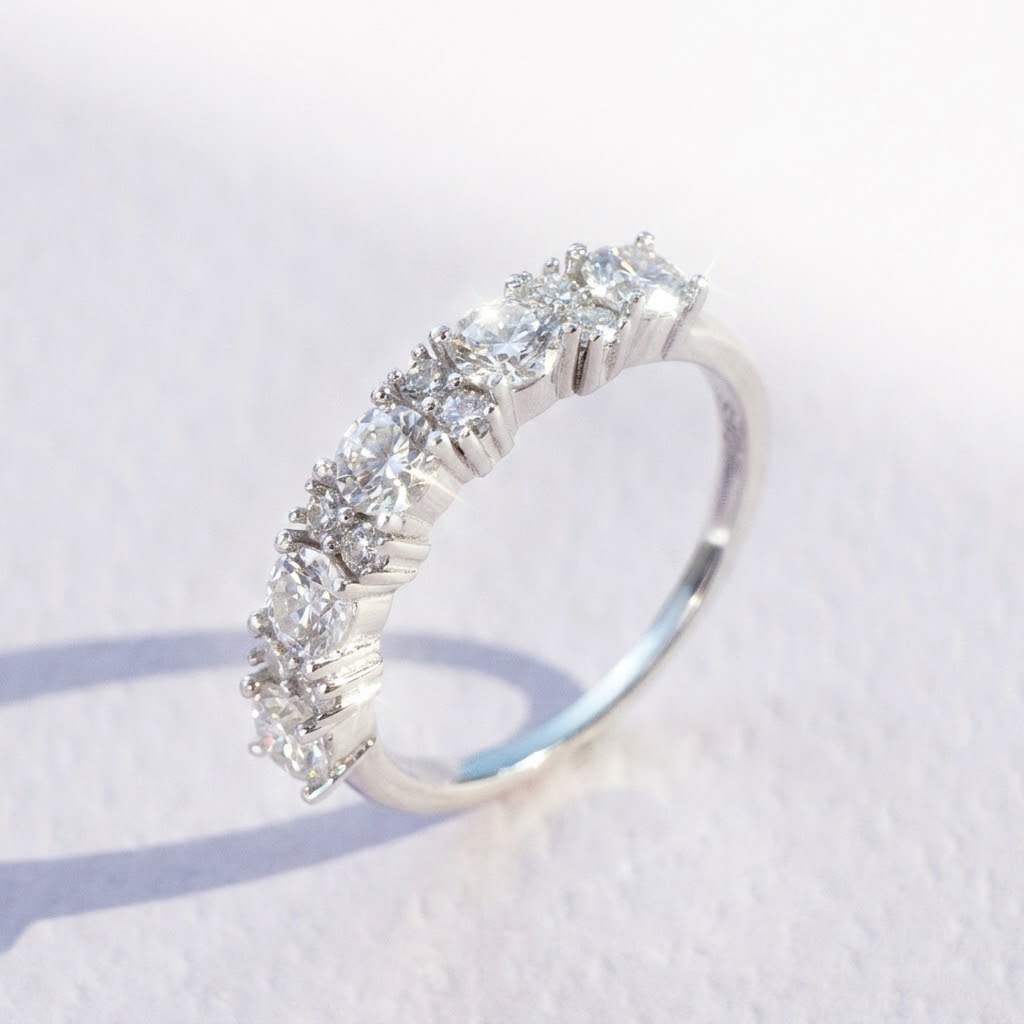 Lab Moissanite Round Half Eternity Ring in 925 Silver - Image 3