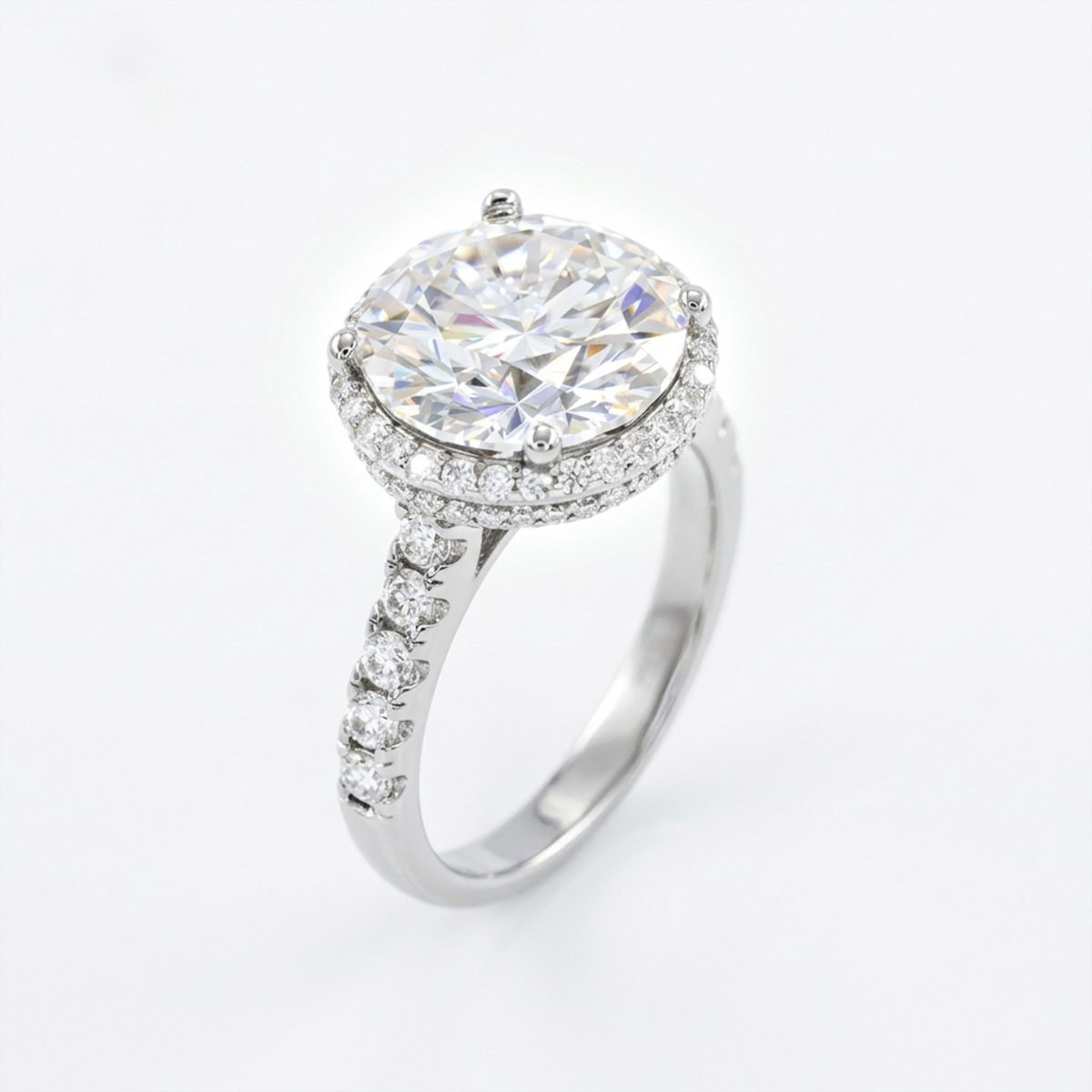 925 Sterling Silver Lab Moissanite Halo Ring