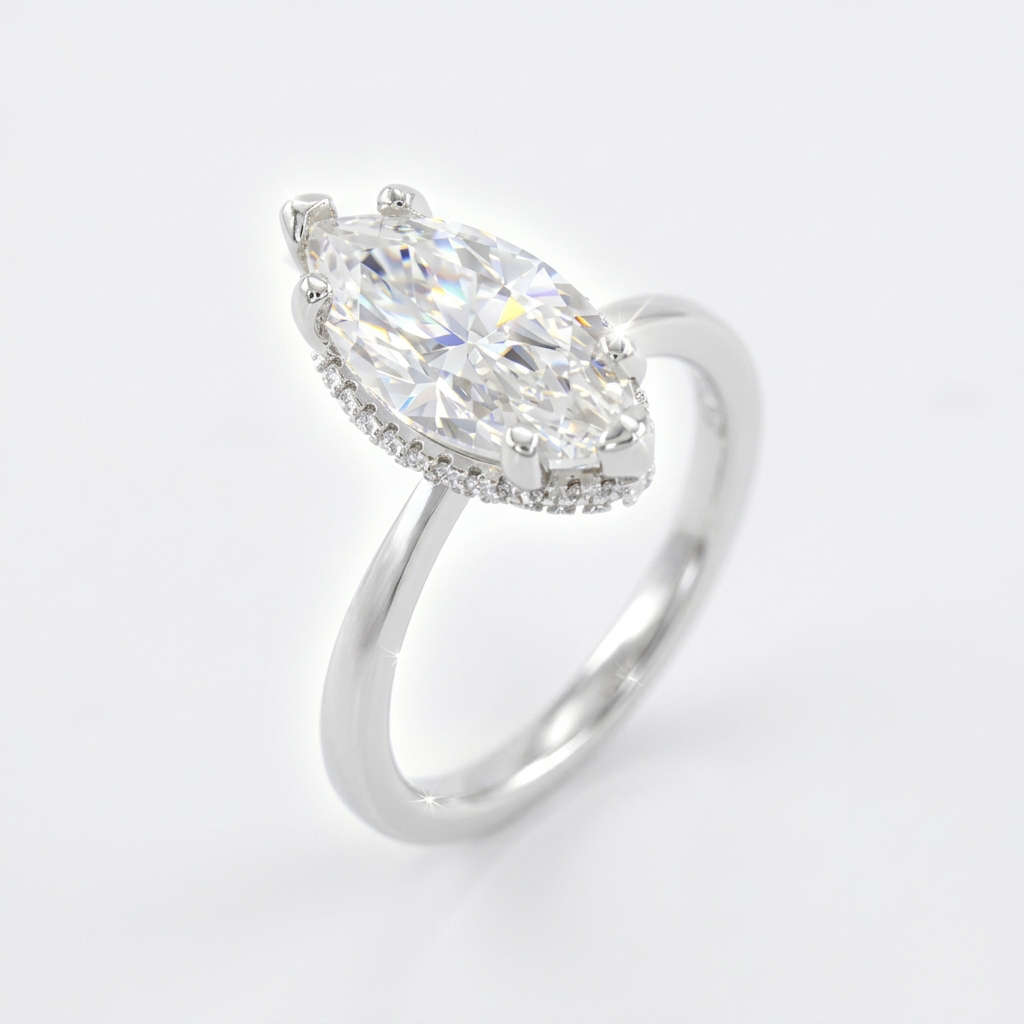 925 Sterling Silver Marquise Lab Moissanite Solitaire Ring - Image 2