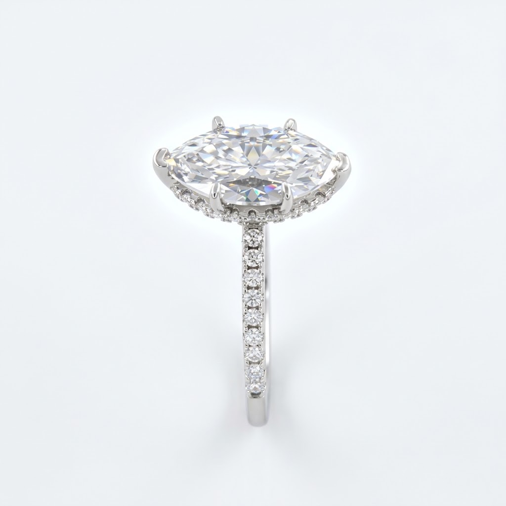 925 Sterling Silver Marquise Pavé Lab Moissanite Ring - Image 2
