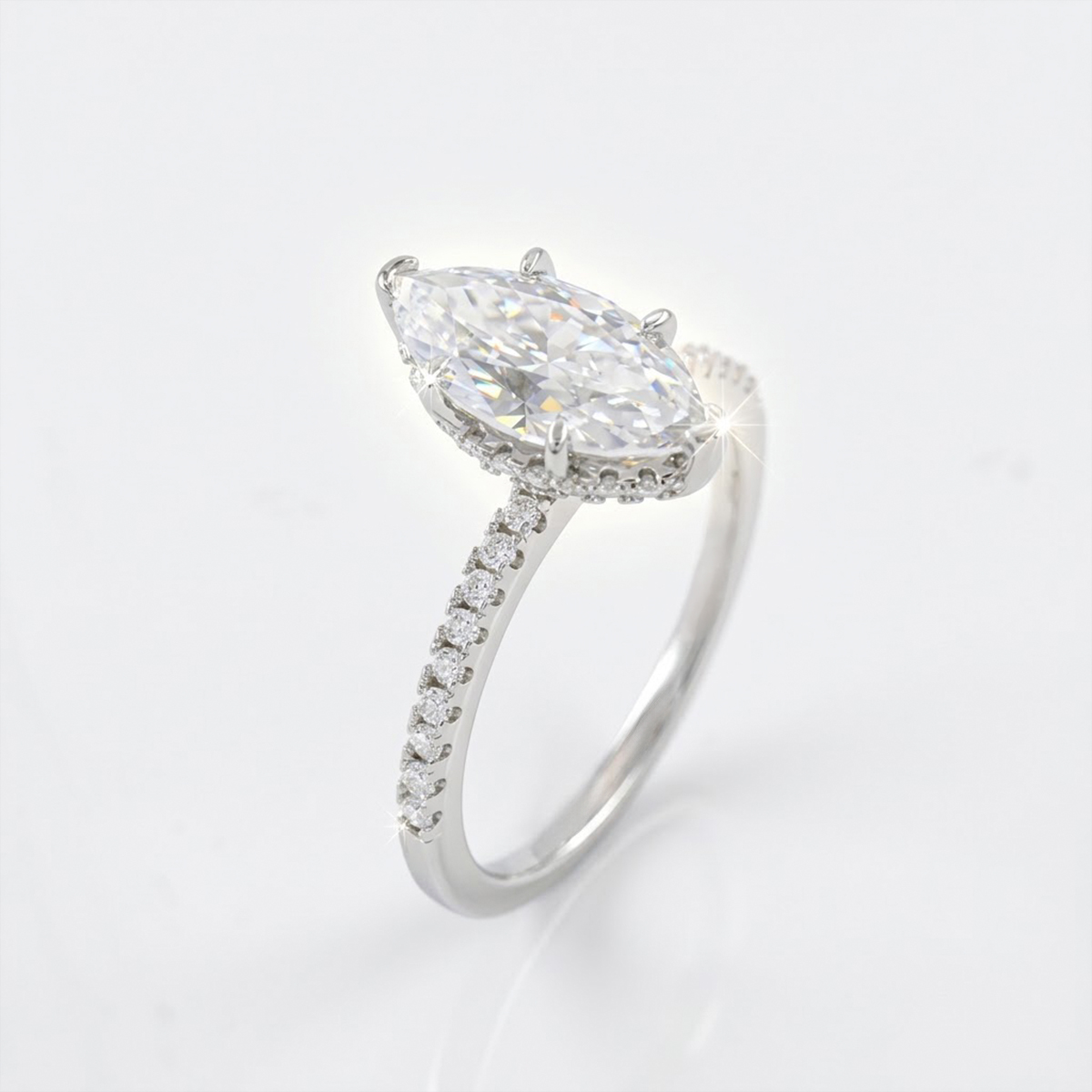 925 Sterling Silver Marquise Pavé Lab Moissanite Ring