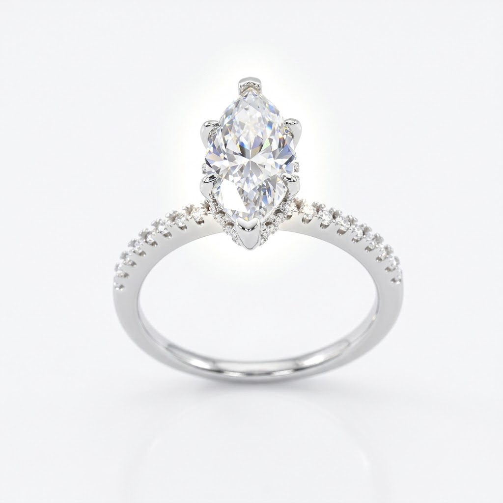 925 Sterling Silver Marquise Pavé Lab Moissanite Ring - Image 3