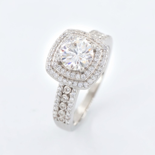 925 Sterling Silver Double Halo Lab Moissanite Ring