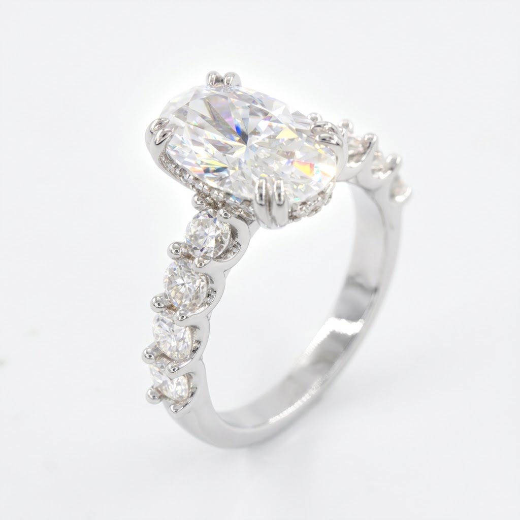 925 Sterling Silver Cushion-Cut Lab Moissanite Ring