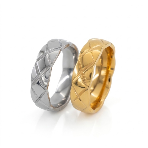 316L Stainless Steel Geometric Engraved Band Ring