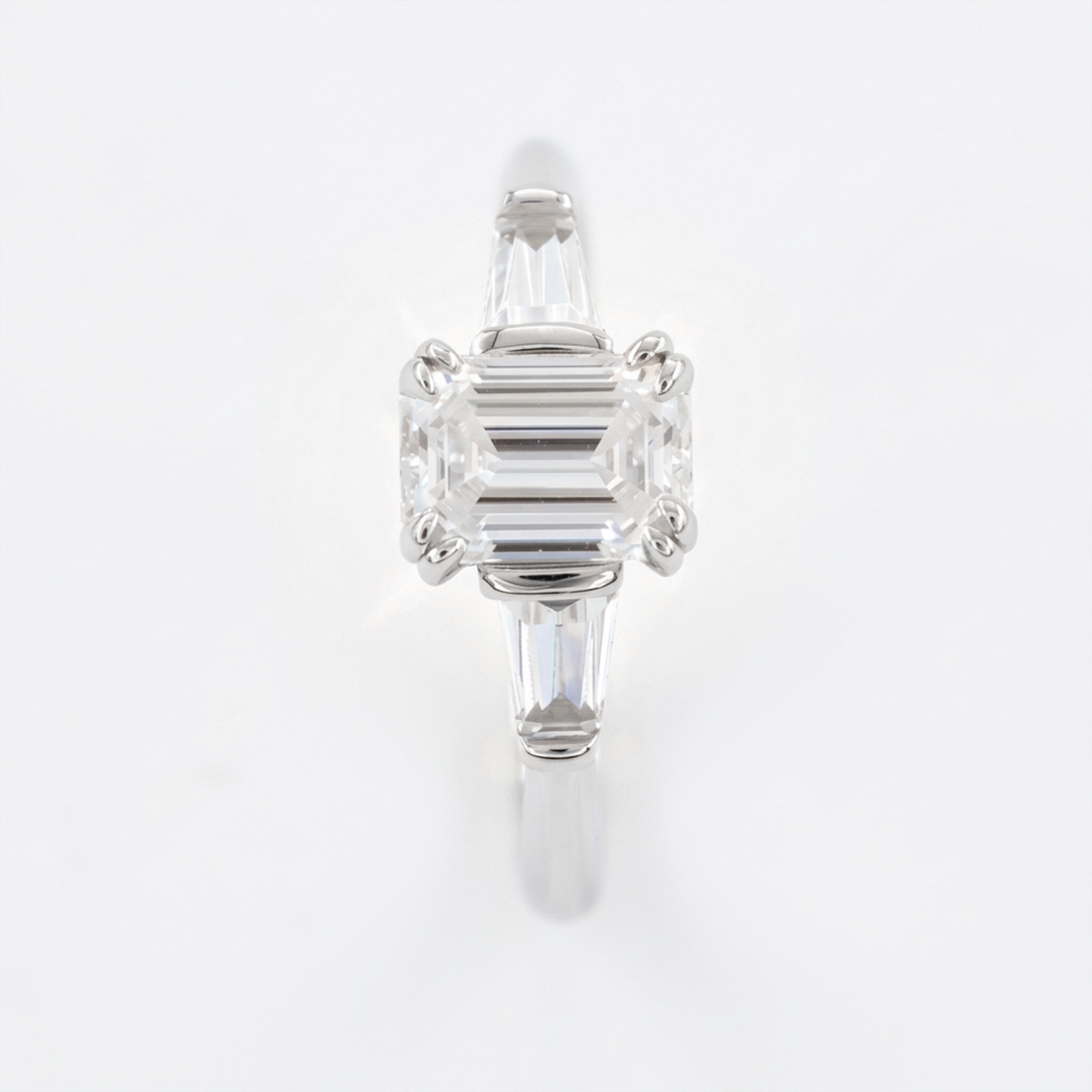 925 Sterling Silver Emerald-Cut Three-Stone Lab Moissanite Ring - Image 2