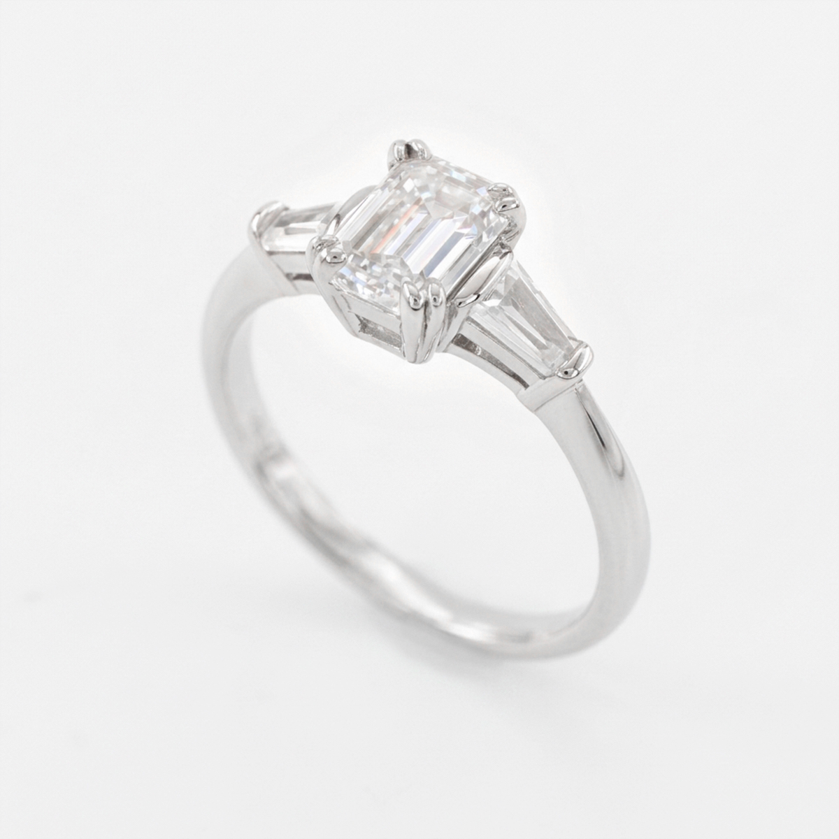 925 Sterling Silver Emerald-Cut Three-Stone Lab Moissanite Ring - Image 3