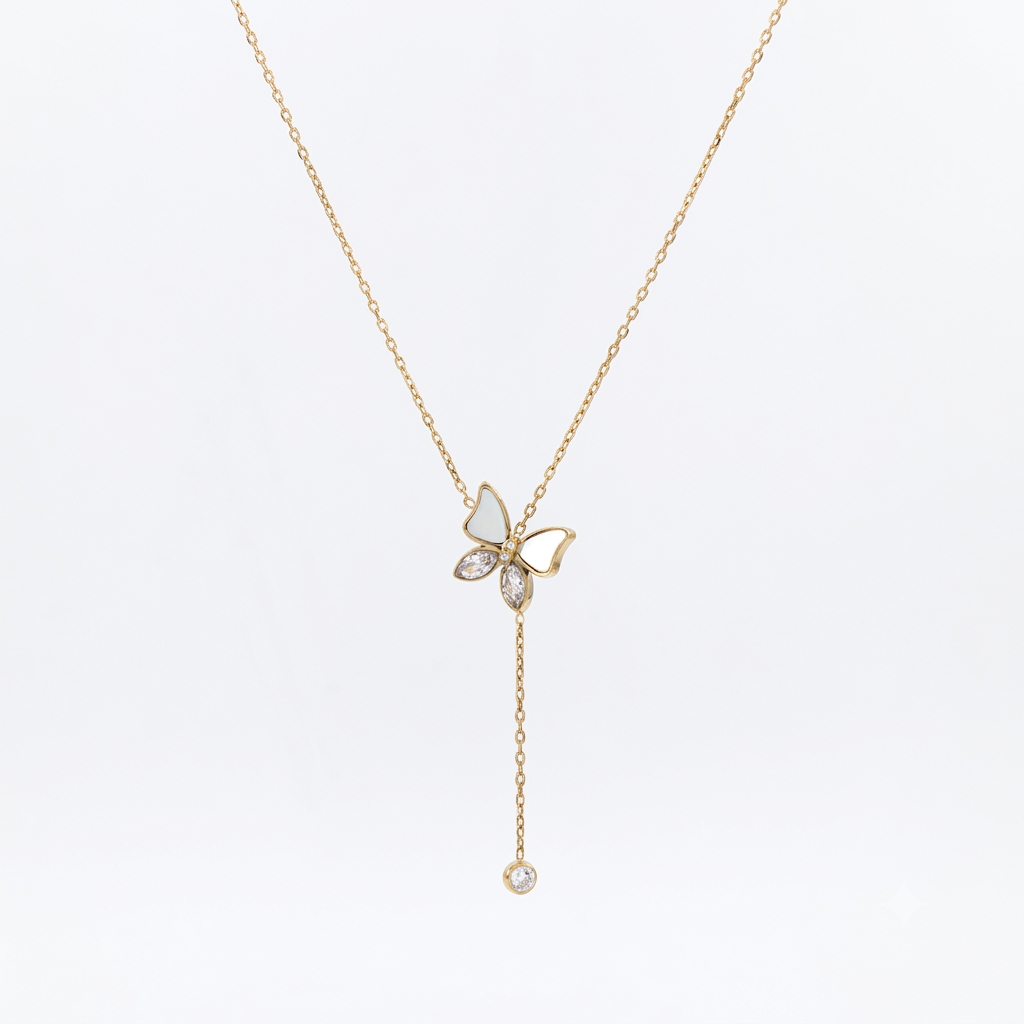 316L Stainless Steel Diamondlite Butterfly Drop Necklace