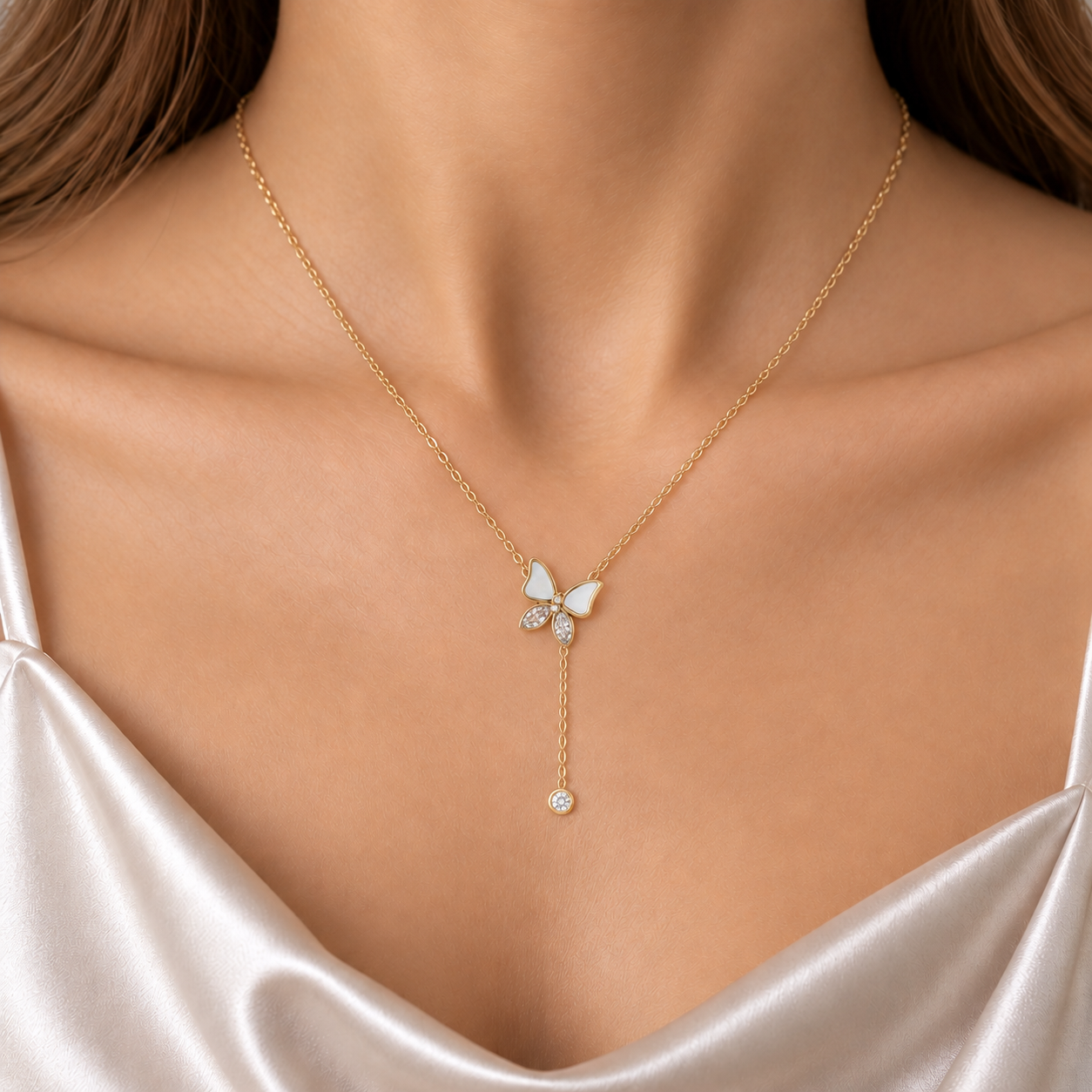 316L Stainless Steel Diamondlite Butterfly Drop Necklace - Image 2