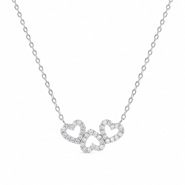 Triple Open Heart Diamondlite 925 Sterling Silver Necklace