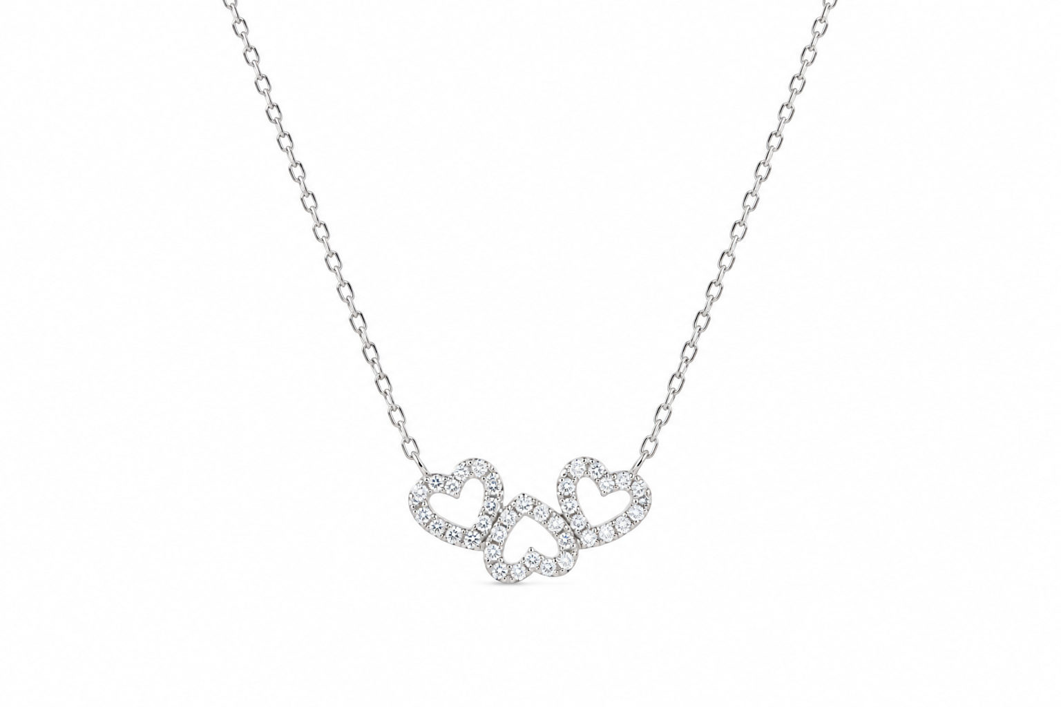 Triple Open Heart Diamondlite 925 Sterling Silver Necklace