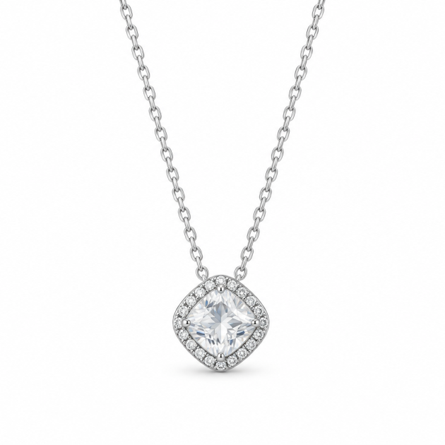Diamond-Shaped Halo Diamondlite 925 Sterling Silver Necklace