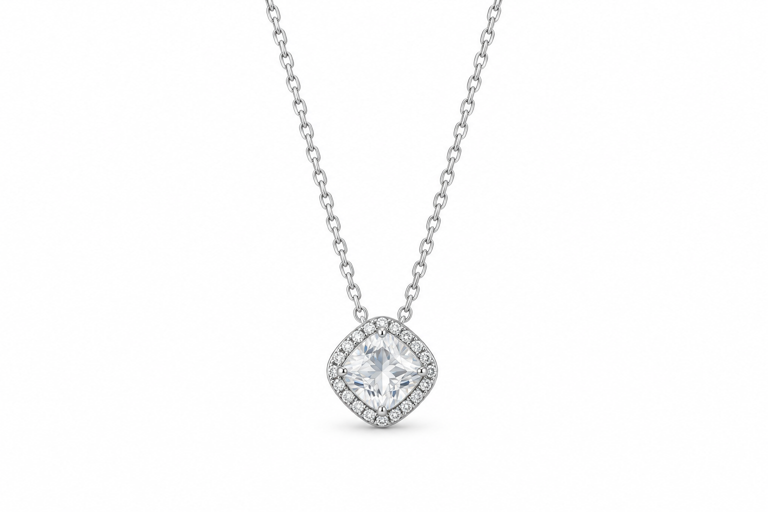 Diamond-Shaped Halo Diamondlite 925 Sterling Silver Necklace
