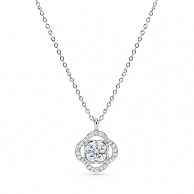 Four-Petal Halo Diamondlite 925 Sterling Silver Necklace