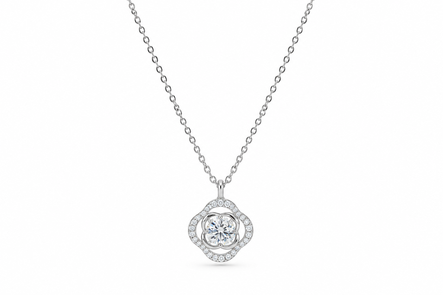Four-Petal Halo Diamondlite 925 Sterling Silver Necklace