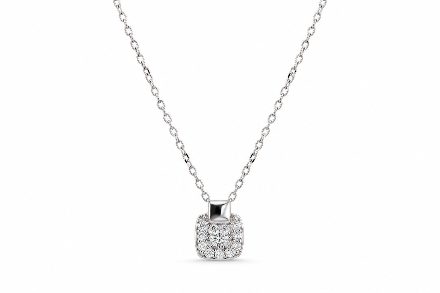 Square Cluster Diamondlite 925 Sterling Silver Necklace
