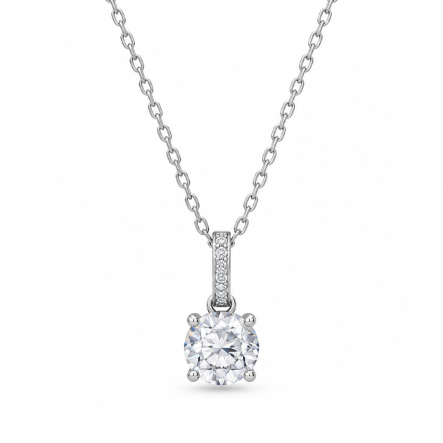 Round Solitaire Pavé Bail Diamondlite 925 Sterling Silver Necklace