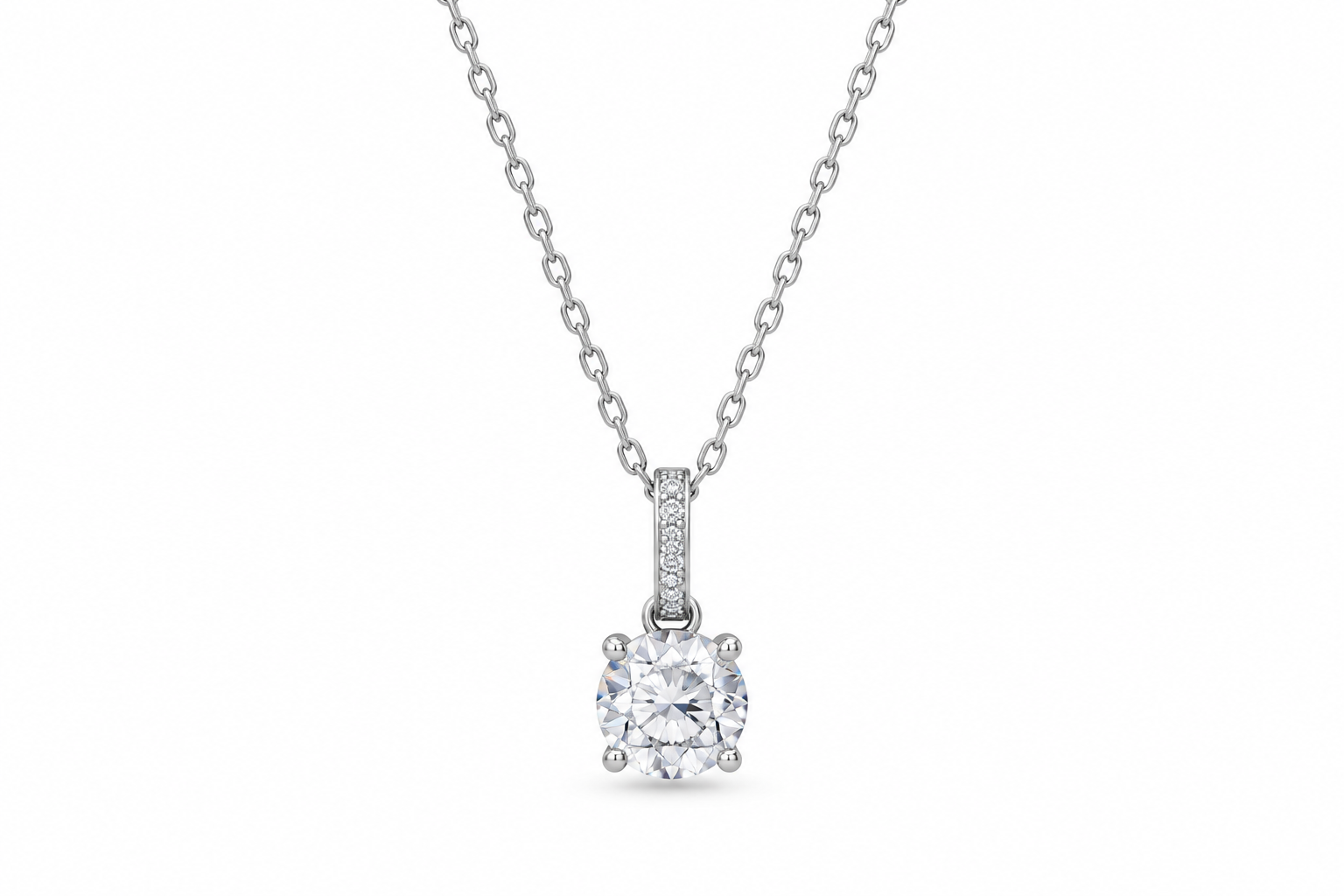 Round Solitaire Pavé Bail Diamondlite 925 Sterling Silver Necklace
