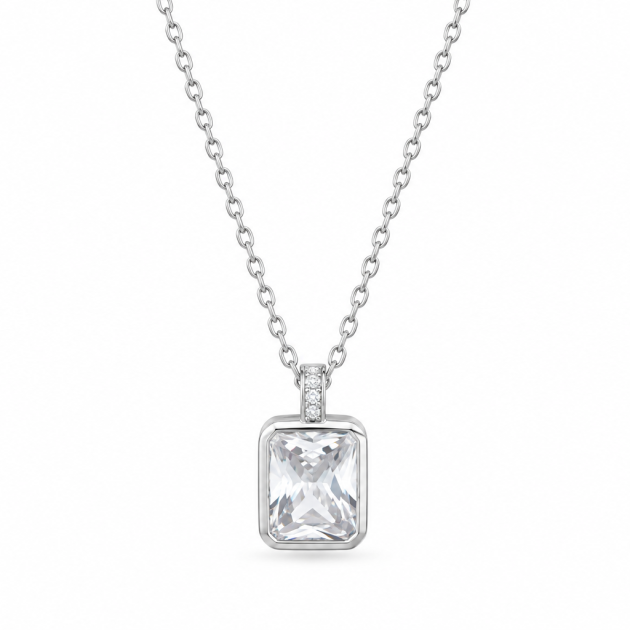 Rectangular Bezel-Set Diamondlite 925 Sterling Silver Necklace
