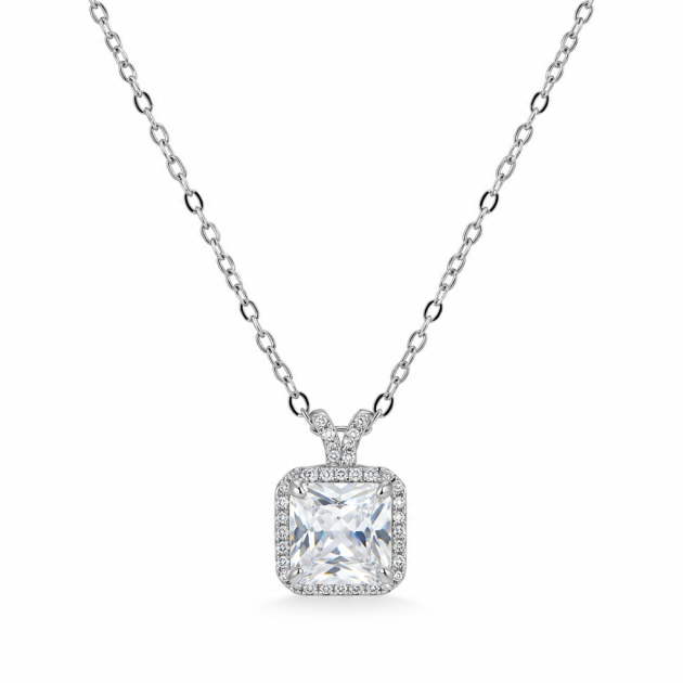 Square Halo Diamondlite 925 Sterling Silver Necklace