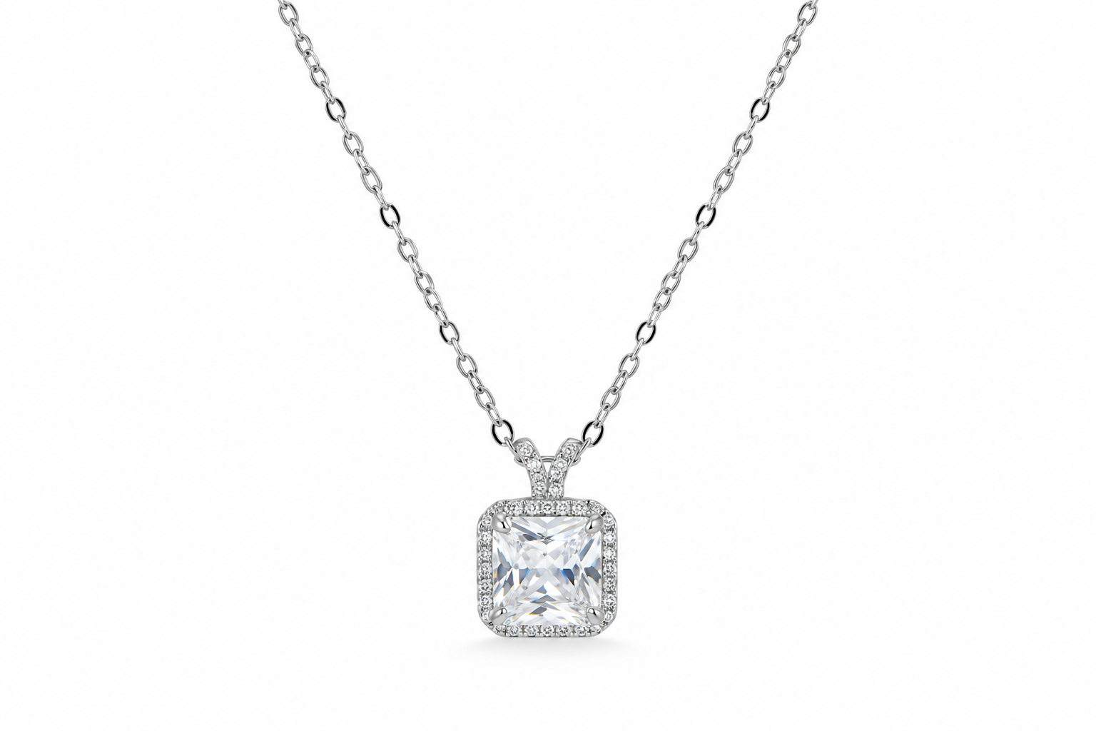 Square Halo Diamondlite 925 Sterling Silver Necklace