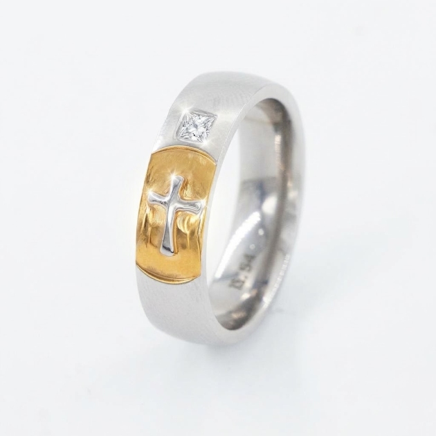 Two-Tone Cross Diamondlite 316L Stainless Steel Band Ring